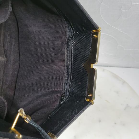 Vintage Judith Lieber Hinged Snakeskin Clutch Black Strap Art Deco Evening Bag - Picture 7 of 16